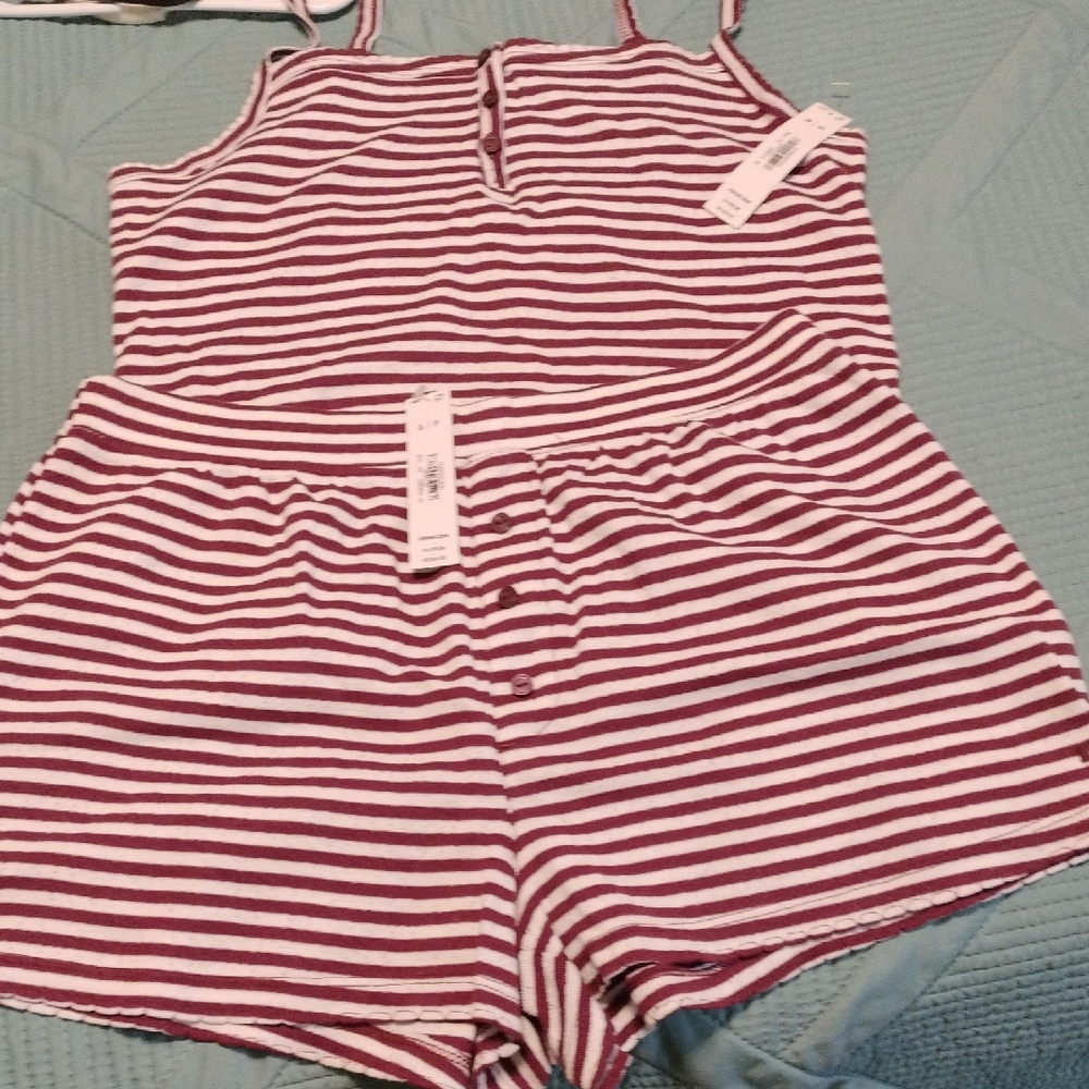 Striped Pink's Maroon & White' Shorts Tank Top